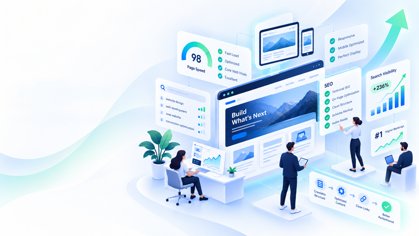 Ilustração original Accapta de site, experiência responsiva e presença digital