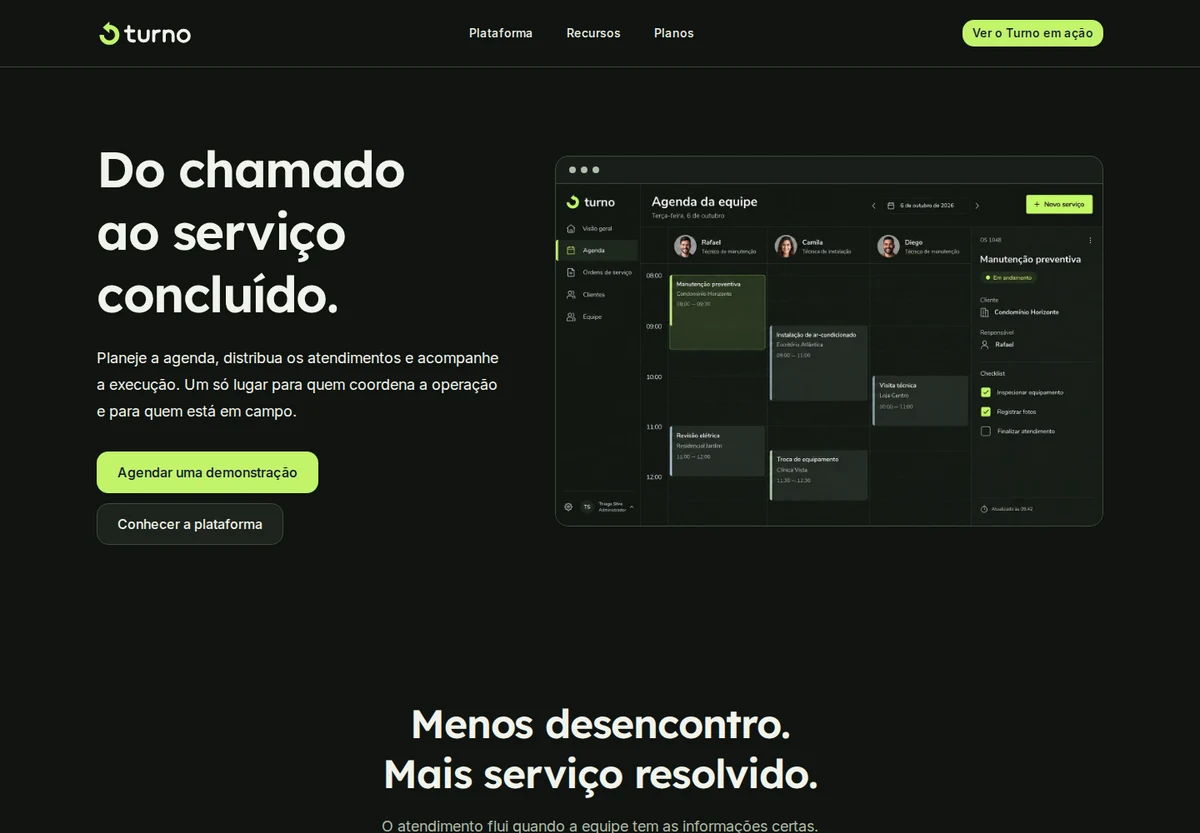 Página inicial do projeto Turno